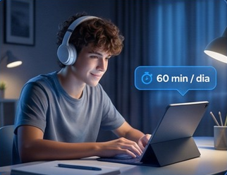 Aluno estudando com rotina organizada na Marie