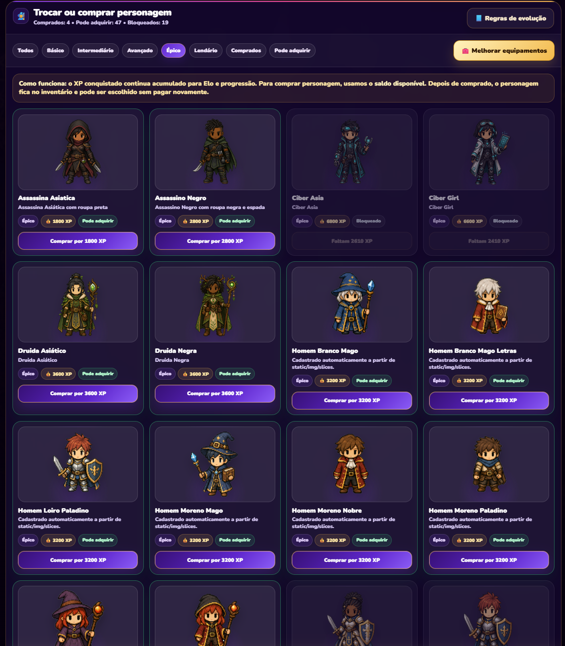 Loja de personagens