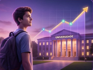 Aluno olhando a própria evolução e a rota para universidade